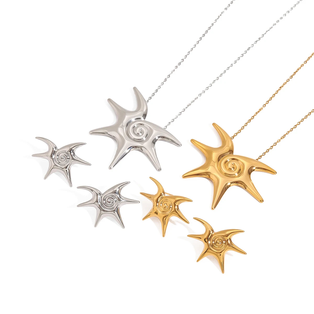 Kika Beach Stainless Steel Starfish Vortex Spiral Ear Studs Star Thread Earrings