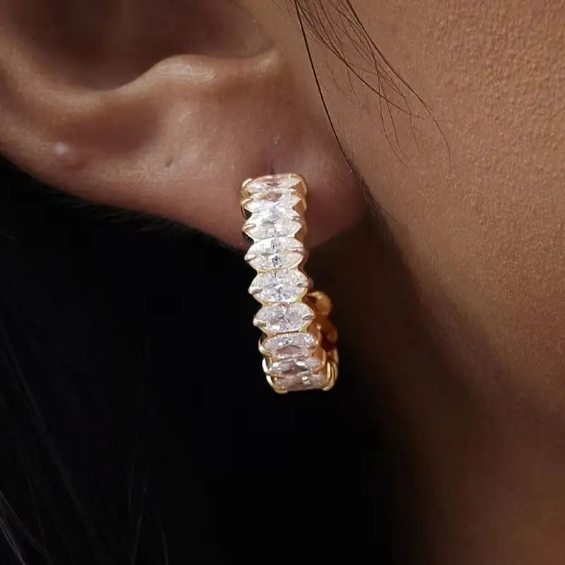 Kika Iced Out Geometric Zircon C Shape Stud Earrings 18K Gold Plated Stainless Steel 316L