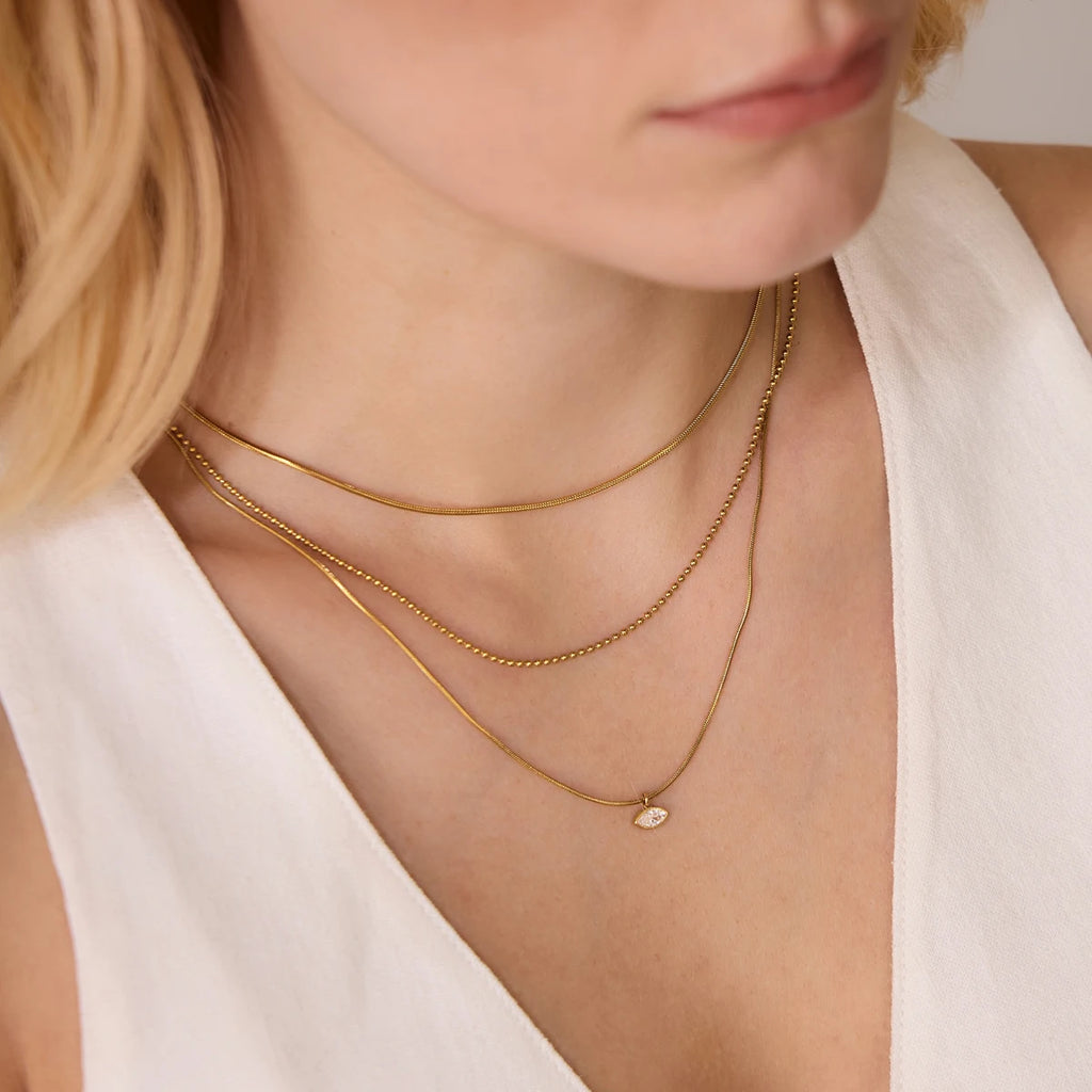 KIKA Heart Horse Eye Shape Zircon Pendant Necklace For Women Multilayer 18K Gold Plated Stainless Steel Necklace Jewelry Gift
