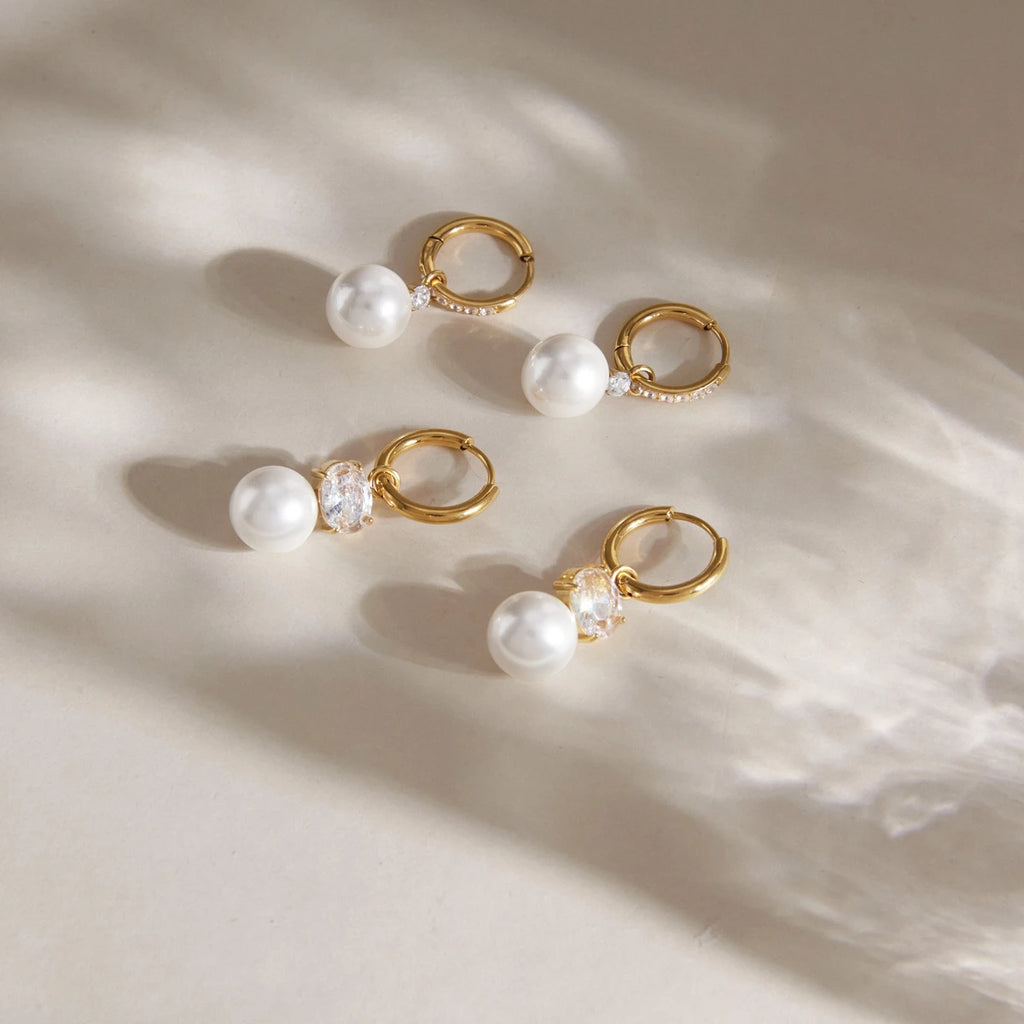 KIKA Elegant Zircon Imitation Pearl Drop EarringsPVD Plated Stainless Steel 316L