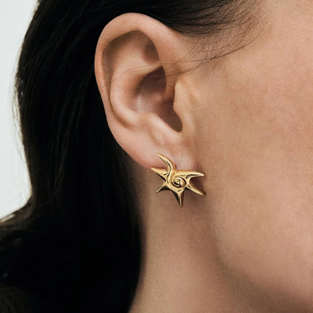 Kika Beach Stainless Steel Starfish Vortex Spiral Ear Studs Star Thread Earrings