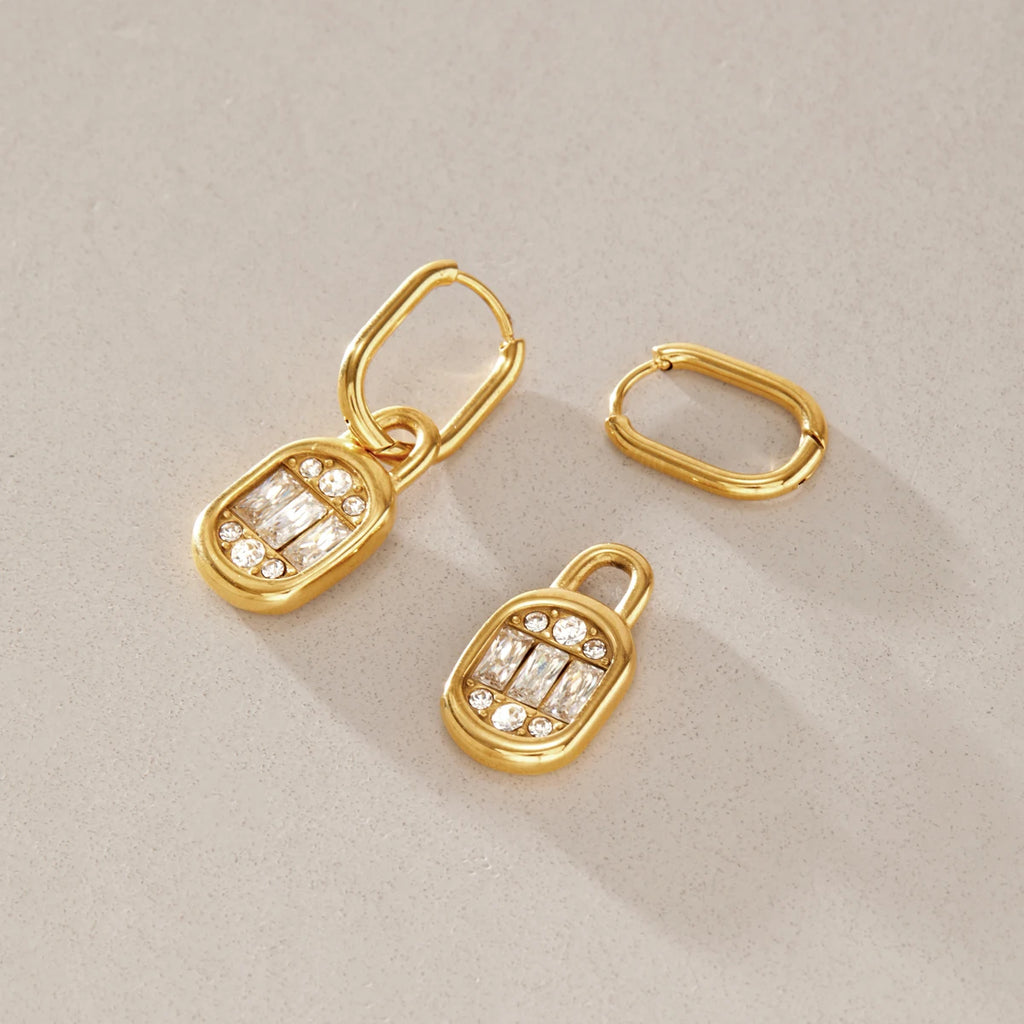 KIKA Delicate Crystal Lock Drop Earrings For Women Minimalist 18K Gold PVD Plated Stainless Steel Earrings Fashion Jewelry