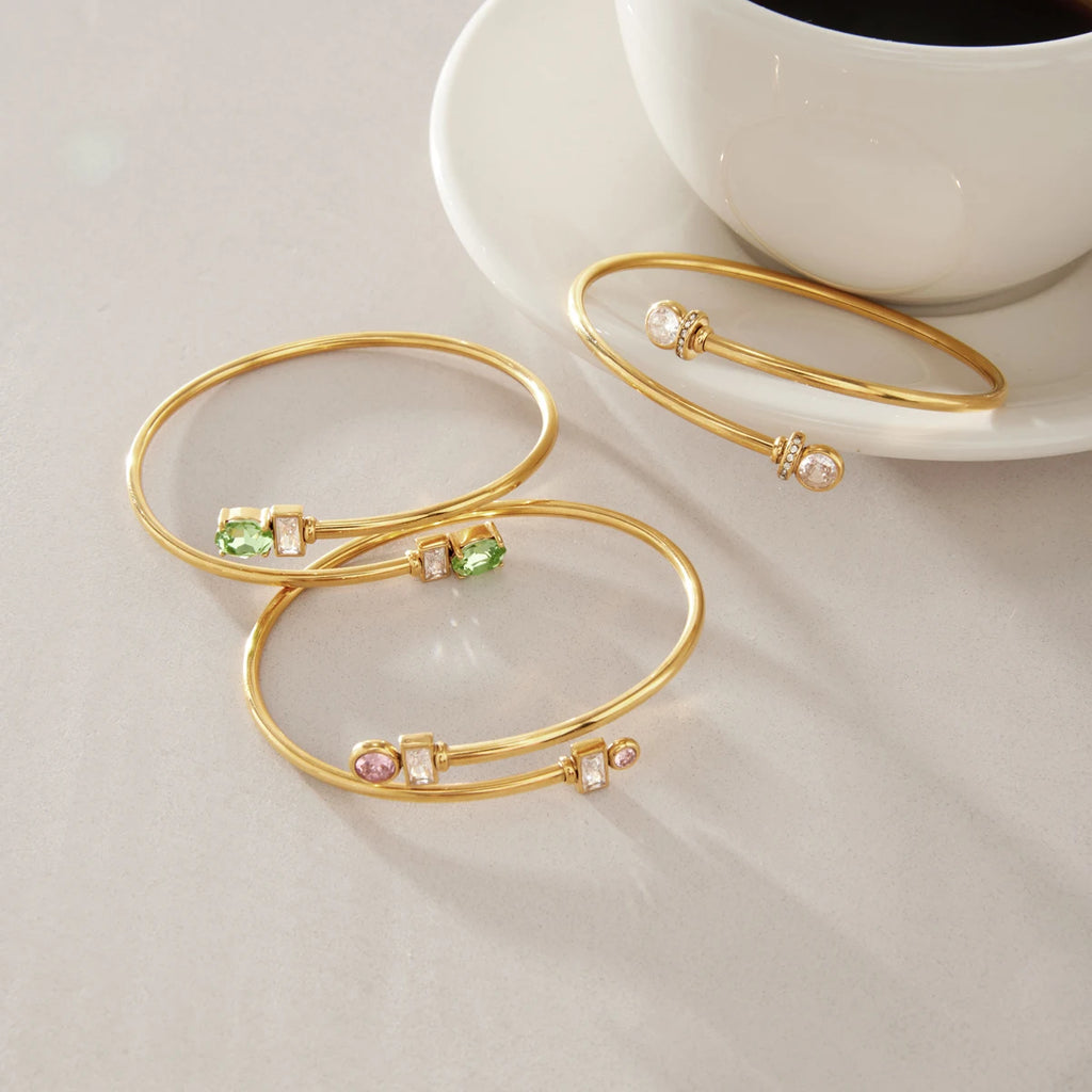 KIKA Delicate Zircon Cuff Bracelet PVD 18K Gold Plated Stainless Steel 316L