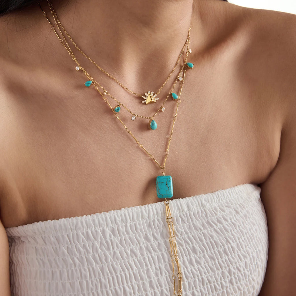 KIKA Geometric Blue Turquoise Necklace For Women Minimalist 18K Gold PVD Plated Stainless Steel Necklace Fashion Jewelry Gift