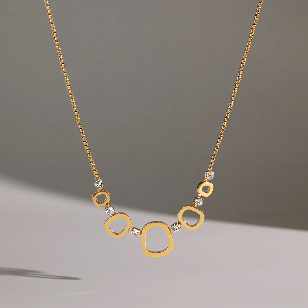 KIKA Round Zircon Hollow Pendant Necklace For Women Minimalist 18K Gold PVD Plated Stainless Steel Necklace Fashion Jewelry