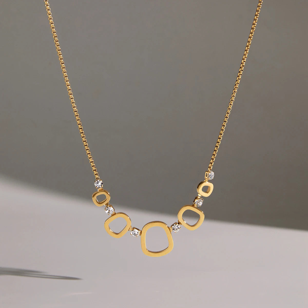KIKA Round Zircon Hollow Pendant Necklace For Women Minimalist 18K Gold PVD Plated Stainless Steel Necklace Fashion Jewelry