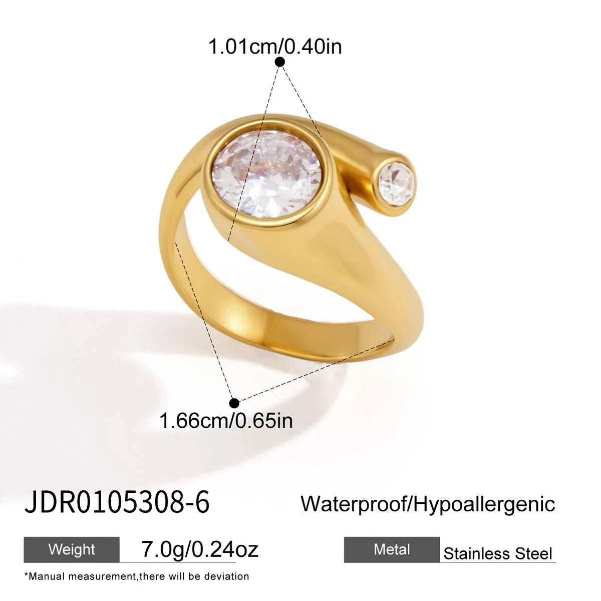 KIKA Delicate Round Zircon Geometric Rings 18K Gold PVD Plated Stainless Steel 316L
