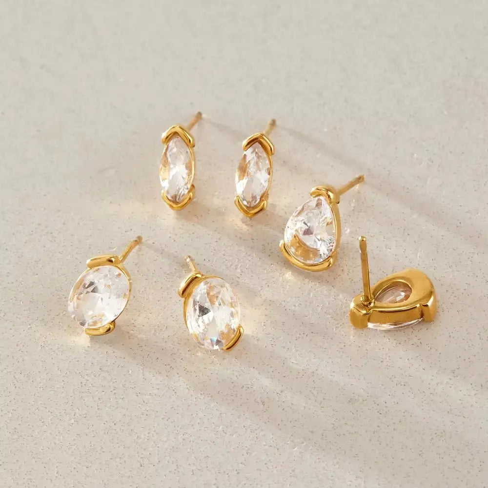 KIKA Delicate Geometric Zircon Stud Earrings For Women Minimalist 18K Gold PVD Plated Stainless Steel Earrings Fashion Jewelry