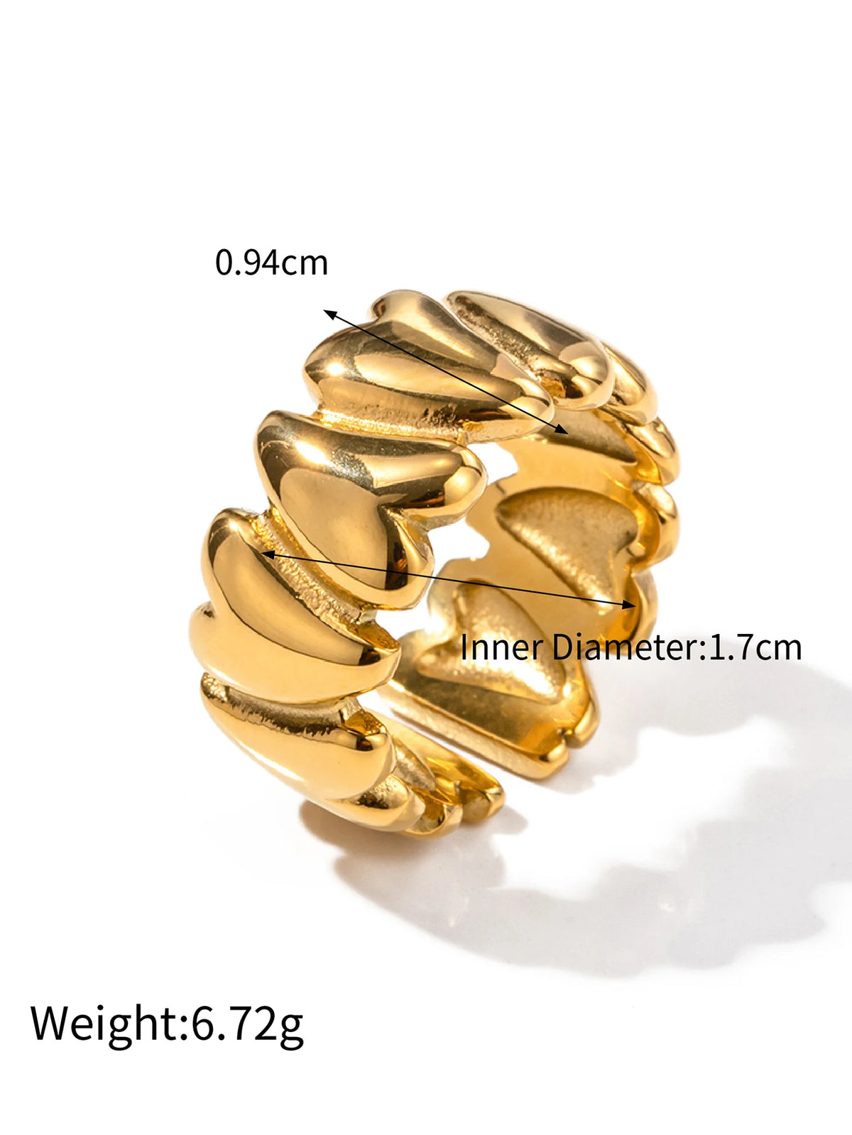 KIKA Fashion Trend PVD Plated Stainless Steel 316L Circular Hollow Ring Asymmetrical Pleated Stackable Ring Women's Jewe