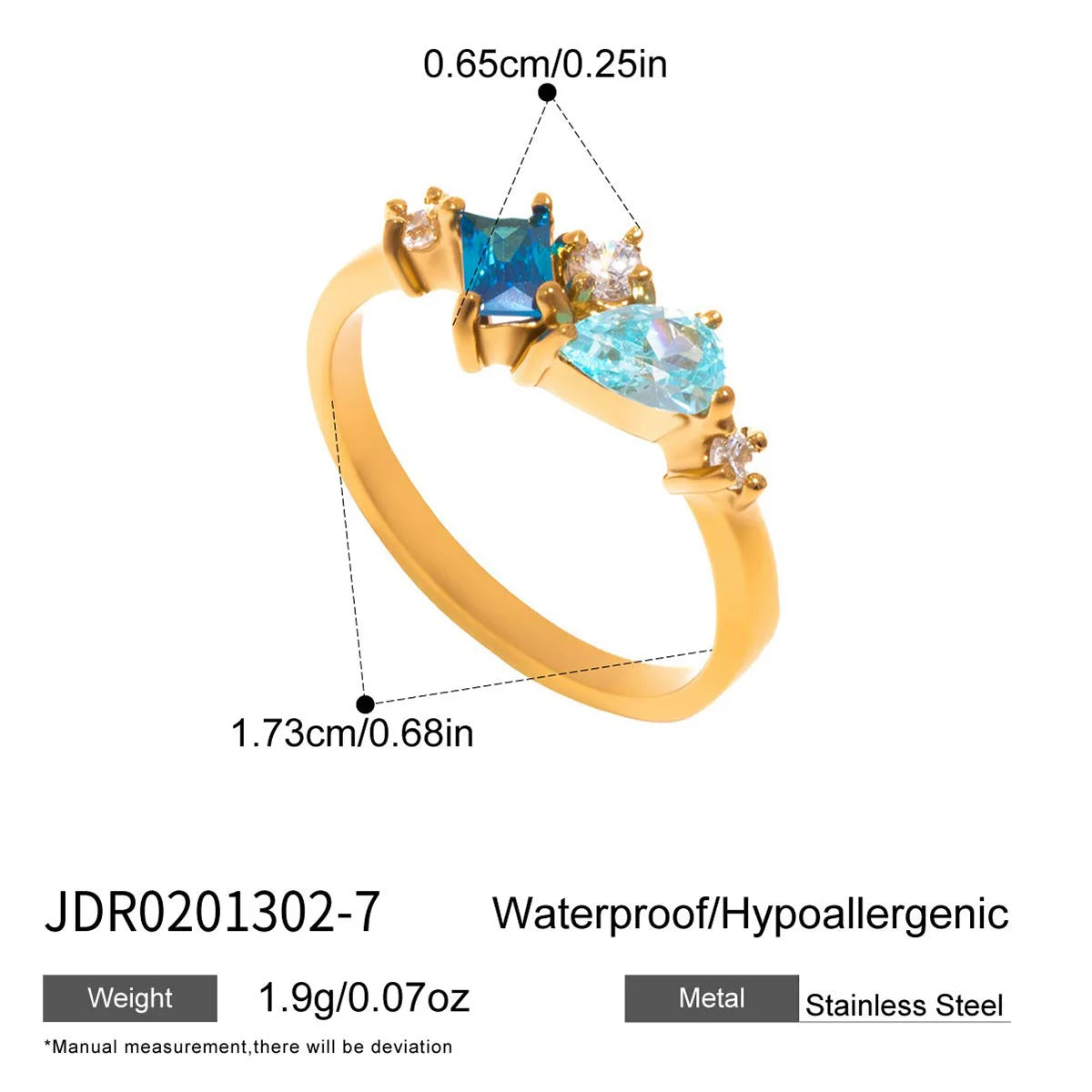 Kika Elegant Blue Zircon Statement Rings 18K Gold PVD Plated Stainless Steel 316L