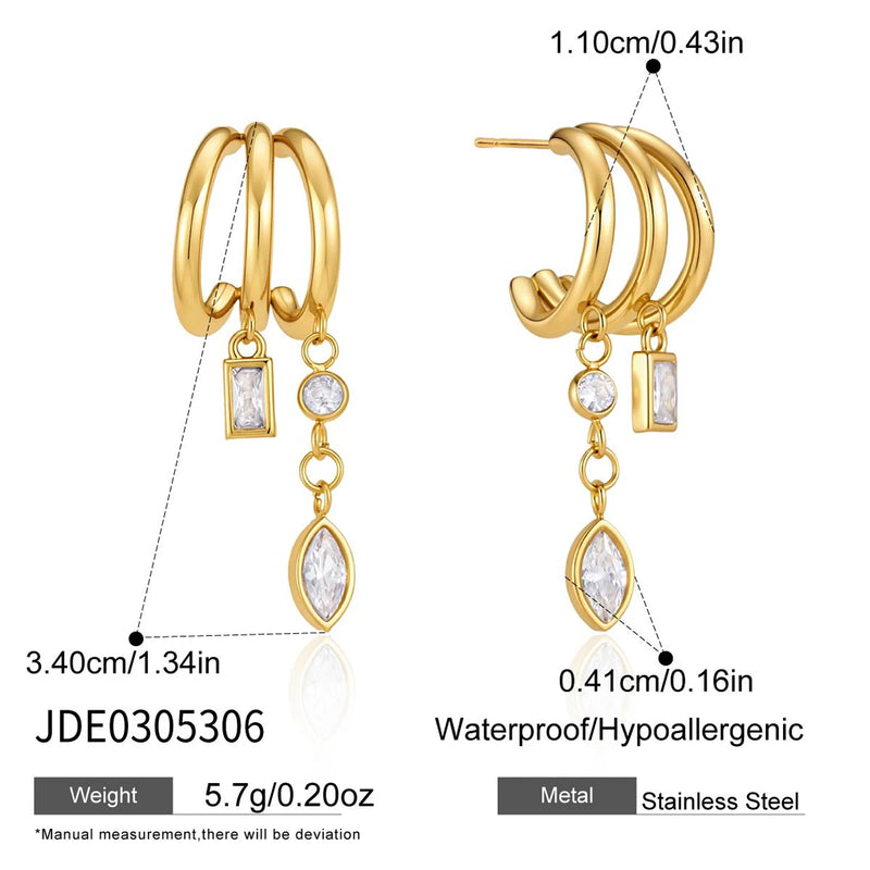 Kika Geometric Zircon Pendant Chains Tassel Earrings