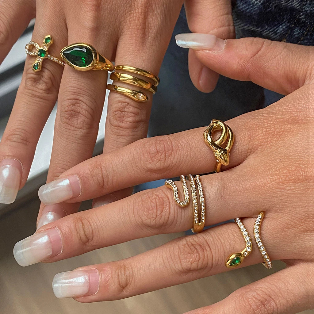 KIKA Fashion Classic Zircon Snake Ring Stainless Steel 316L