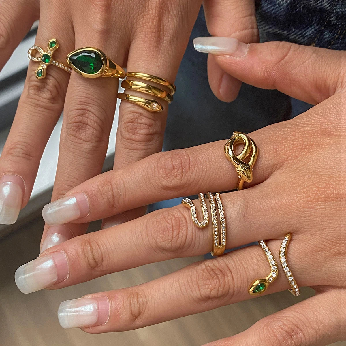 KIKA Fashion Classic Zircon Snake Ring Stainless Steel 316L