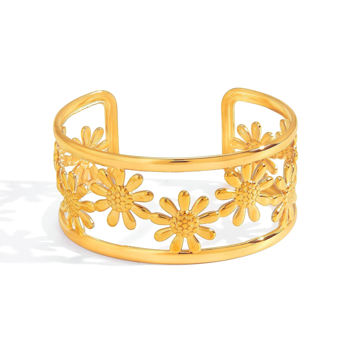 KIKA Classic Color-Blocked Hollowed-Out Daisy Flower Opening Bracelet For Women 18K PVD Plated Stainless Steel Bracelets Gifts