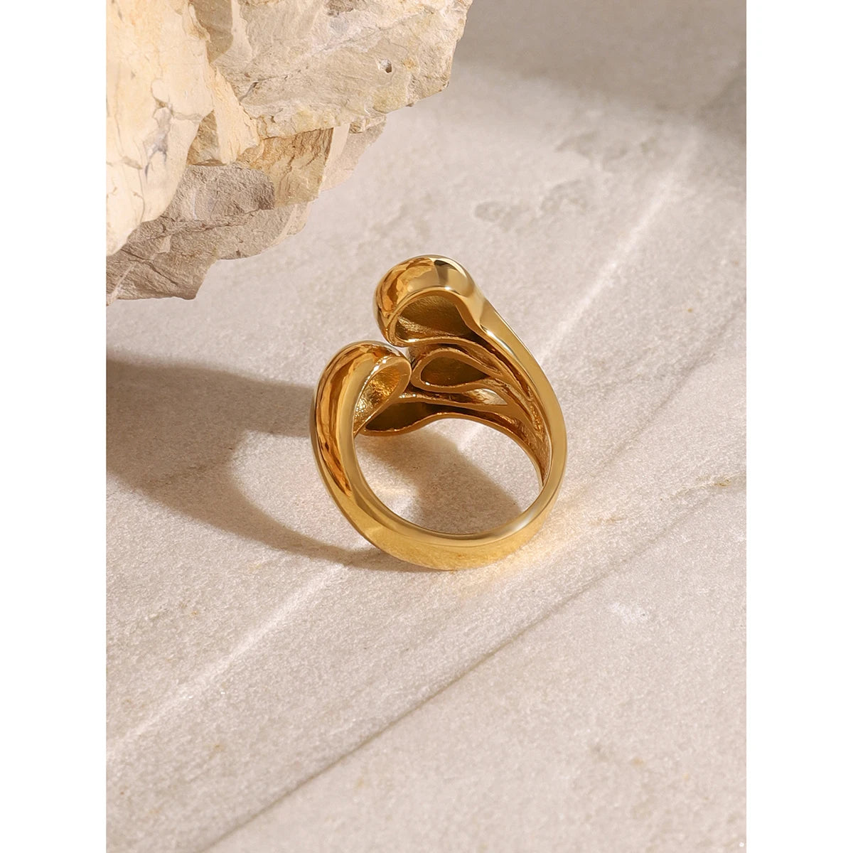 Kika Unique 18K Gold Color Irregular Stainless Steel Open Ring