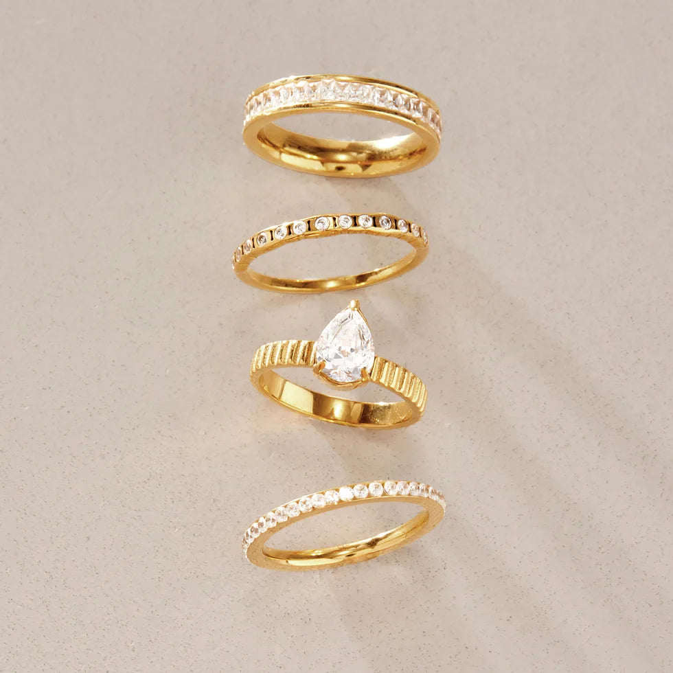 KIKA Delicate Geometric Zircon Rings Gold PVD Plated Stainless Steel 316L