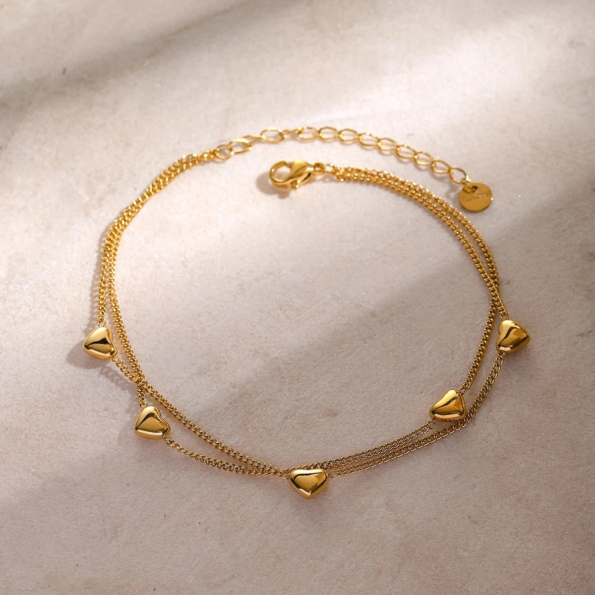 KIKA Chic Stainless Steel 316L Love Double Layer Anklet 18K Gold PVD Plated Waterproof Metal