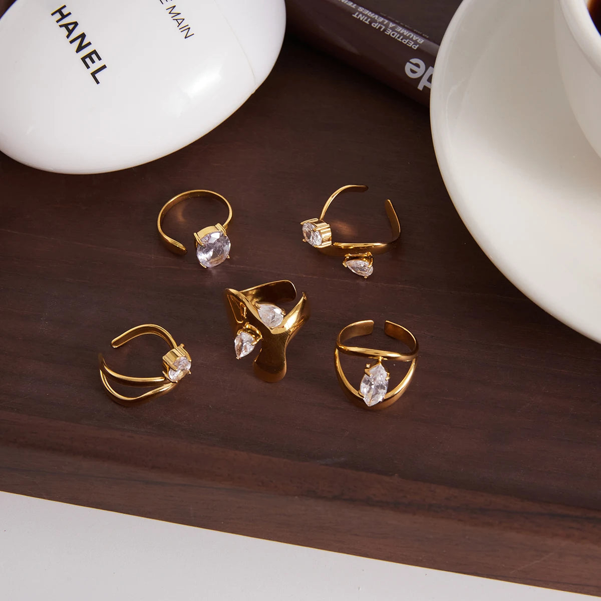 Kika water Droplet Shaped Irregular Zircon Open Ring
