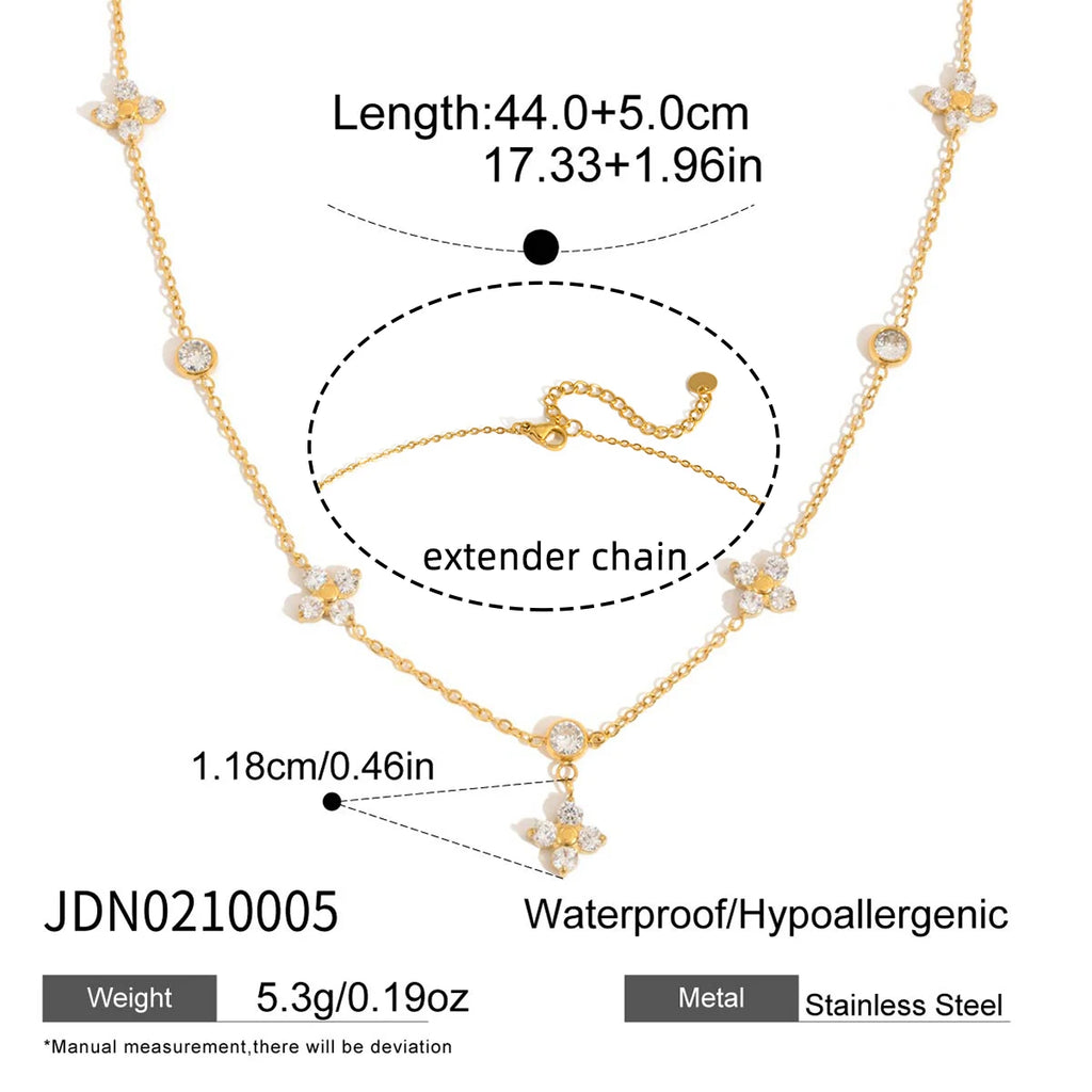 Kika Classic Gold Plated Elegant flowers White Zircon Chain Necklace