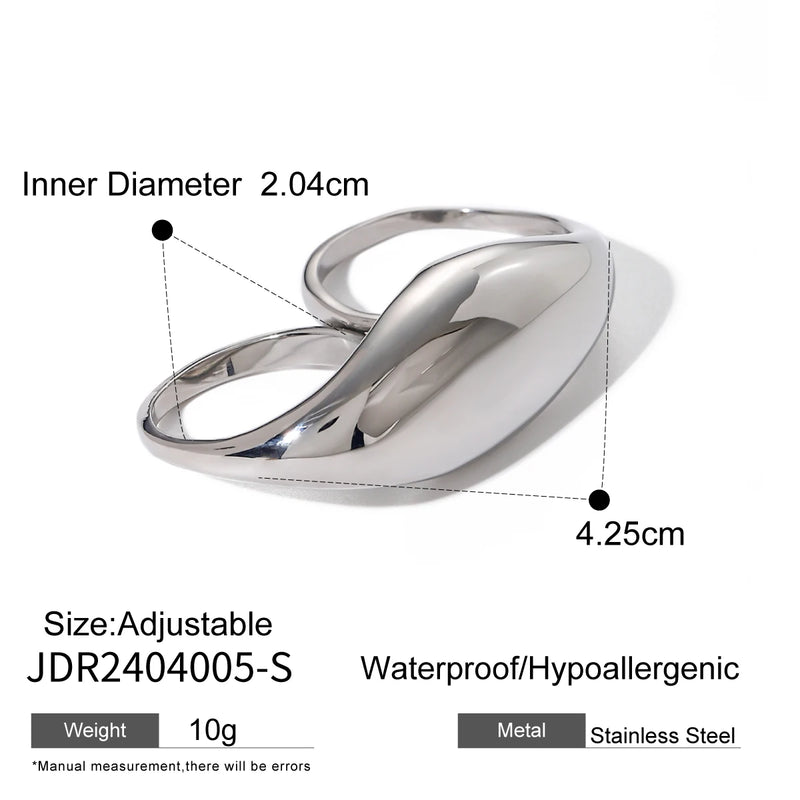 KIKA Trend Stainless Steel Double Ring Double Finger For Women Man Simple Titanium Simple Temperament Creative Party Jewelry