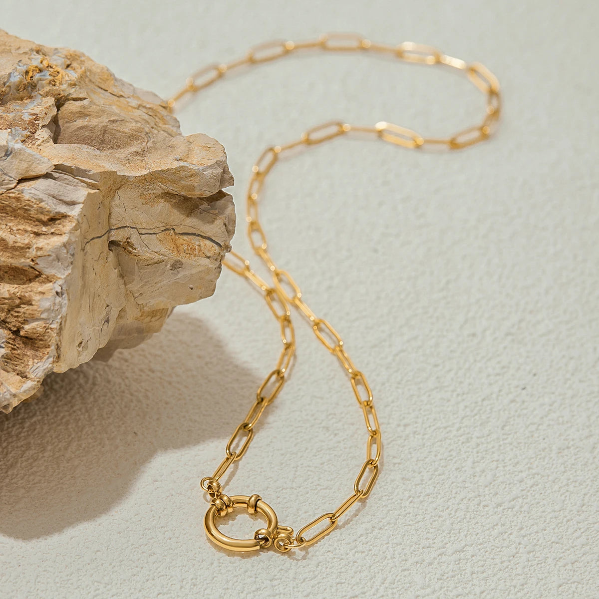 Kika Minimalist Classic Style 18K Gold Color Plated Stainless Steel Paperclip Chain
