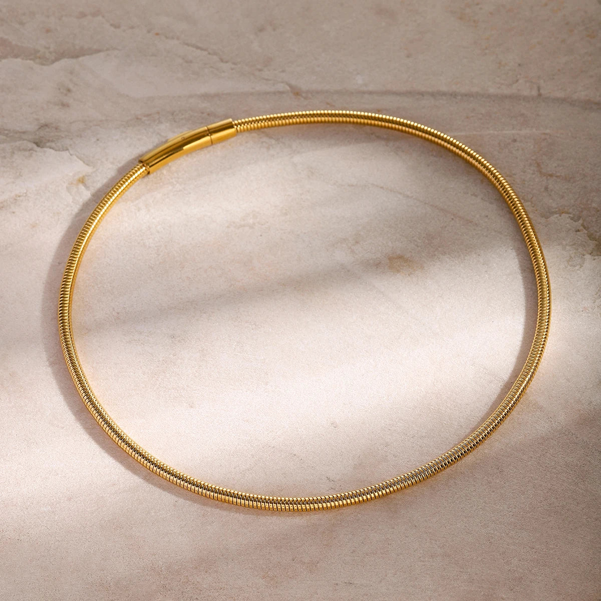 Metal Texture Cuff Necklace Snake Chain 16K Gold Plated