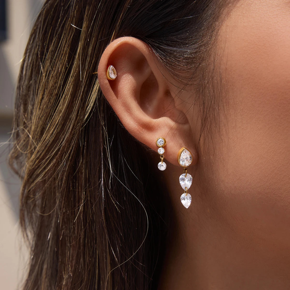Kika 3 Pcs/Set Delicate Zircon Earrings For Women Minimalist 18K Gold PVD Plated Stainless Steel 316L