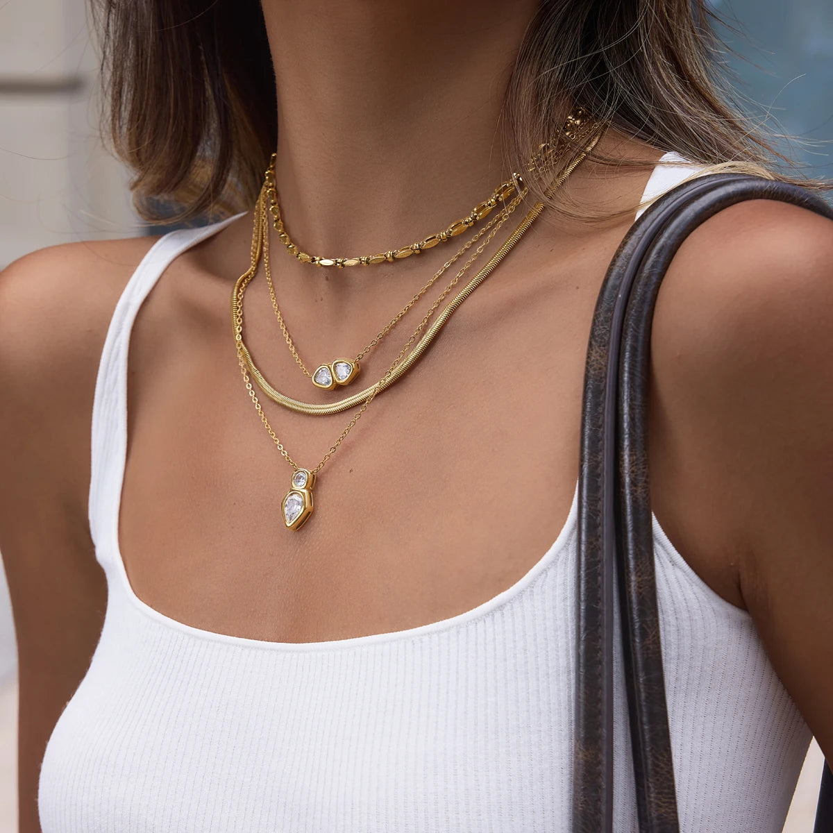 KIKA Geometric Zircon Pendant Necklace  PVD Plated Stainless Steel Necklace 316L