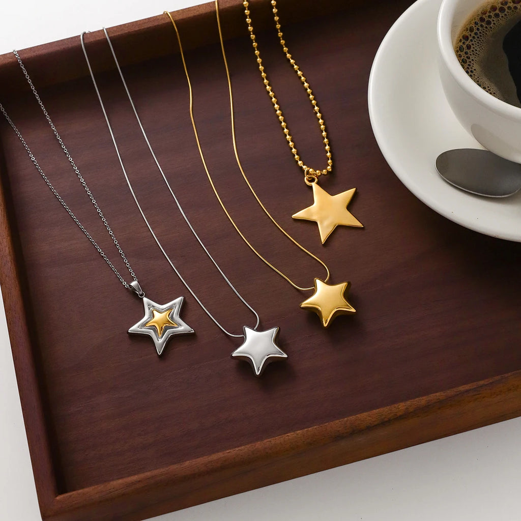 Kika Minimalist Classic  Stainless Steel Smooth Five Pointed Star Necklace