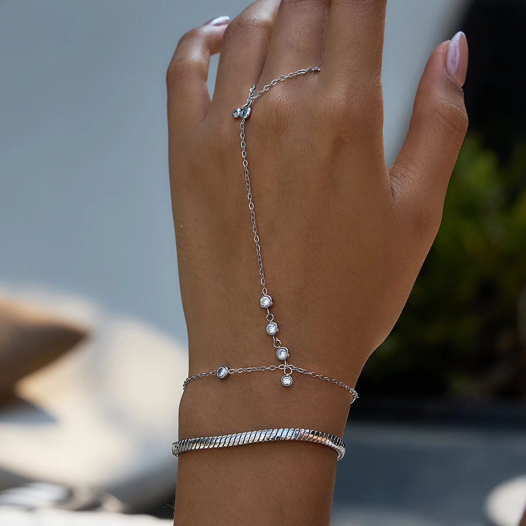 KIKA Luxury Ins Style Zircons Finger Bracelet PVD Gold Plated Stainless Steel 316L