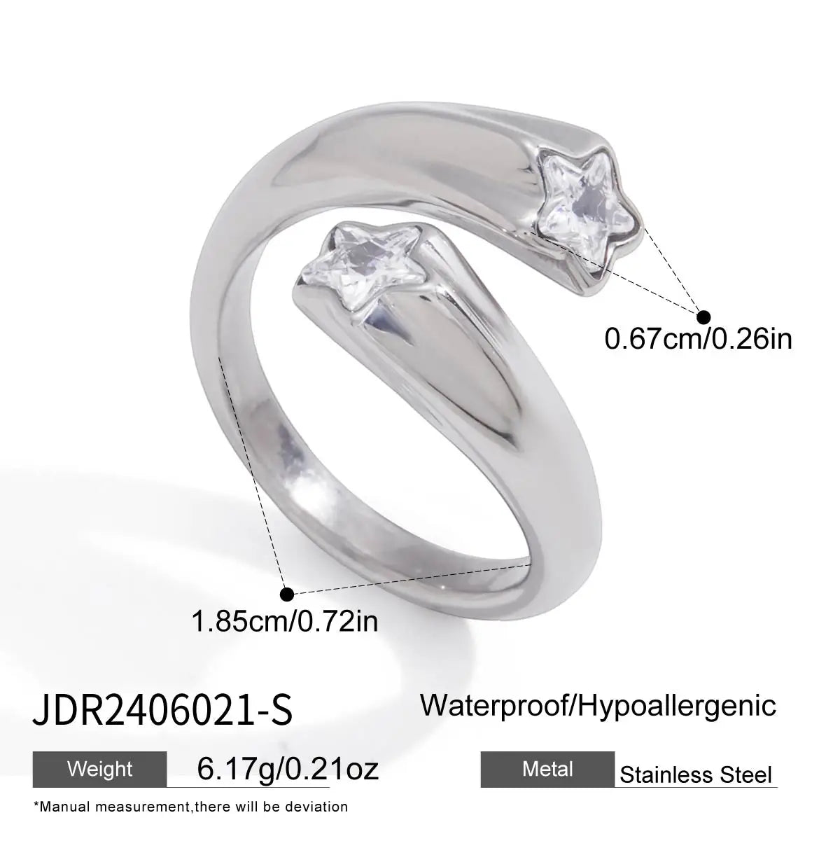 Kika Geometry Steel-Colored Open Ring With Zircon