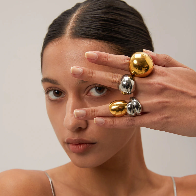 Kika Stylish Stainless Steel Layered Metal Texture Ring