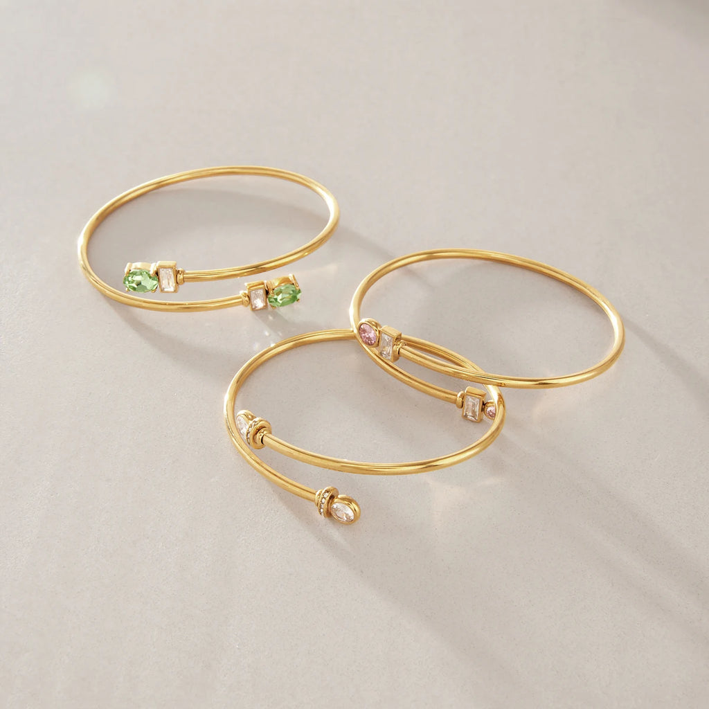 KIKA Delicate Zircon Cuff Bracelet PVD 18K Gold Plated Stainless Steel 316L