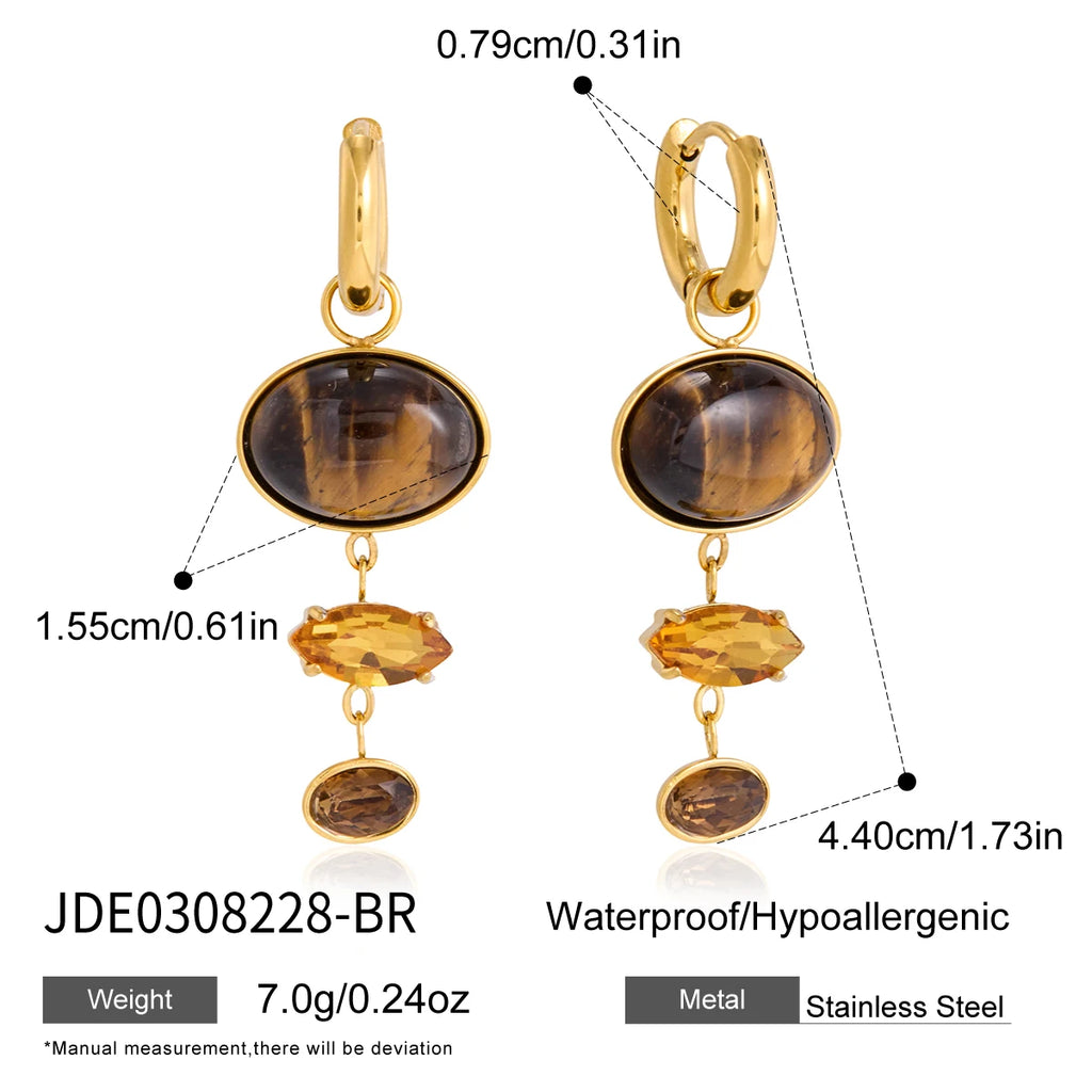 KIKA Malachite Tiger Eye Stone Crystal Drop Earrings For Women 18K Gold PVD Plated Stainless Steel Earrings Fashion Jewelry