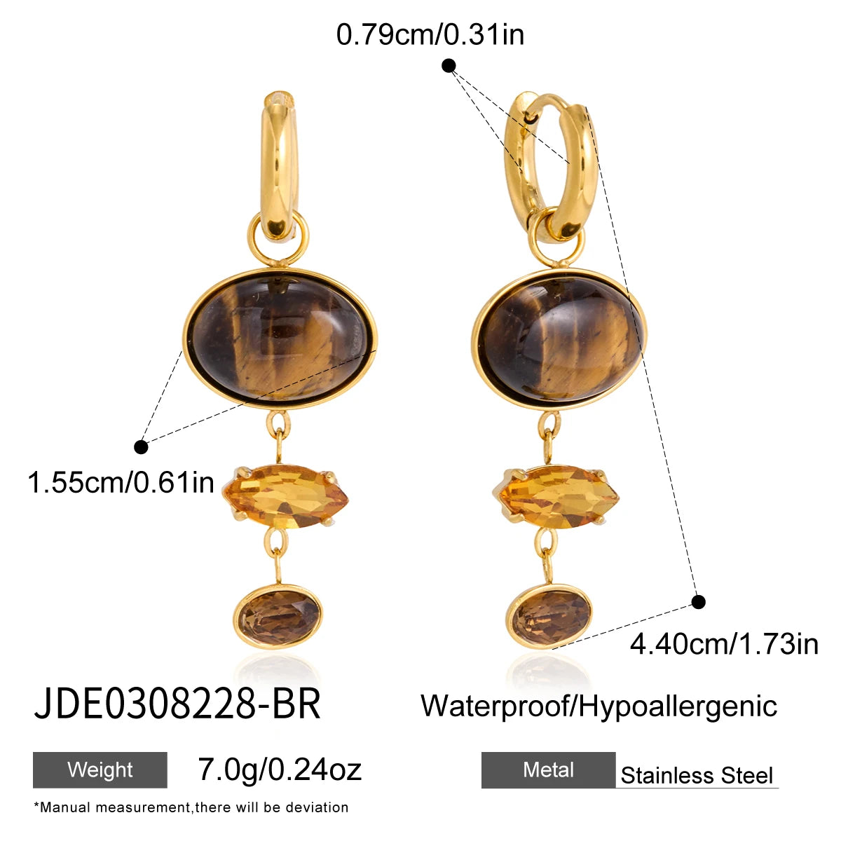 KIKA Malachite Tiger Eye Stone Crystal Drop Earrings For Women 18K Gold PVD Plated Stainless Steel Earrings Fashion Jewelry