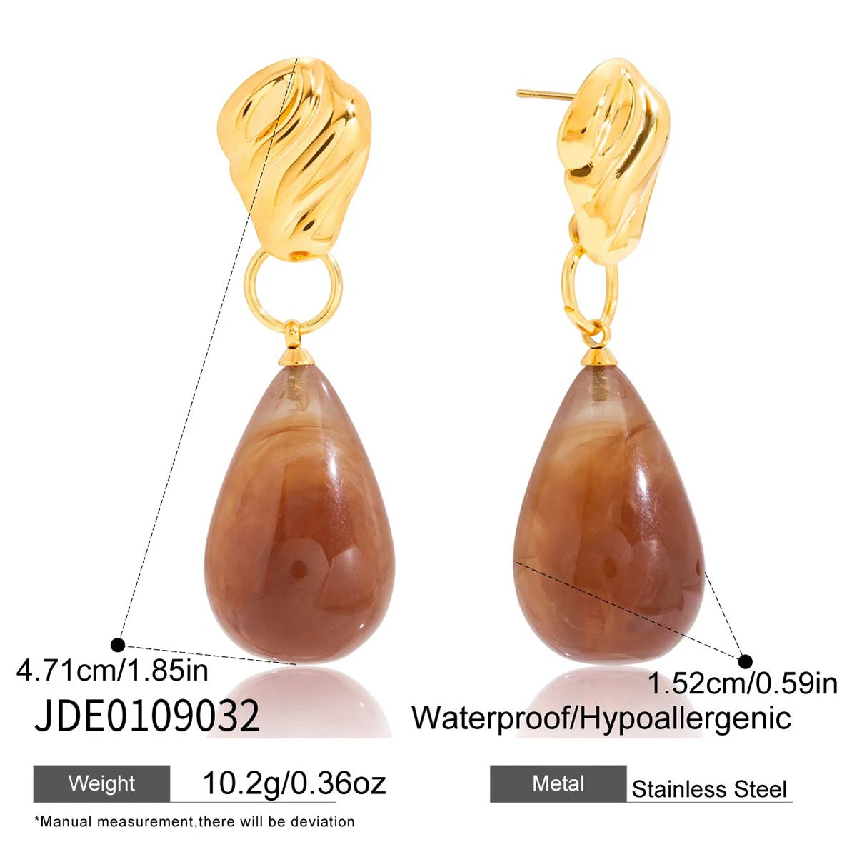 Kika Vintage Designer Texture Water Drop Ear Studs Brown Pendant Earrings