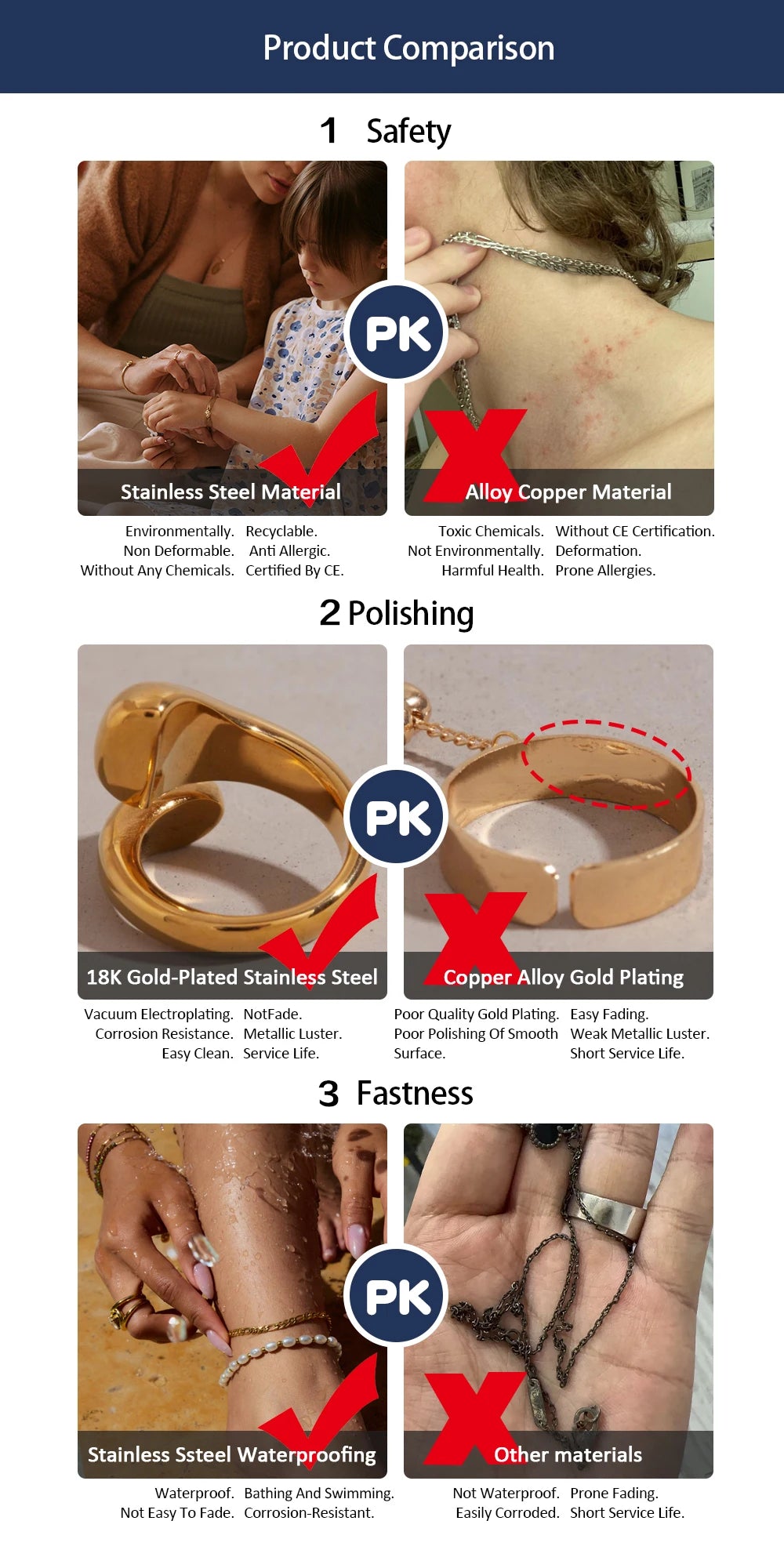 KIKA Fashion Heart Shaped Zircon Bracelet Stainless Steel 316L PVD Plated