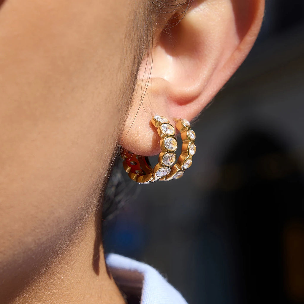 Kika Classic Zircons Filled Earring PVD Plated Stainless Steel 316L