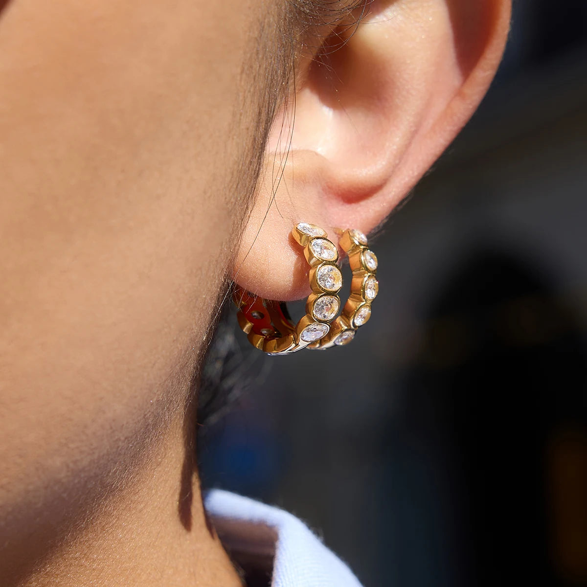 Kika Classic Zircons Filled Earring PVD Plated Stainless Steel 316L