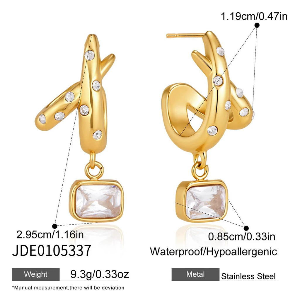 Kika Geometric Zircon Drop Earrings Minimalist 18K Gold PVD Plated Stainless Steel 316L