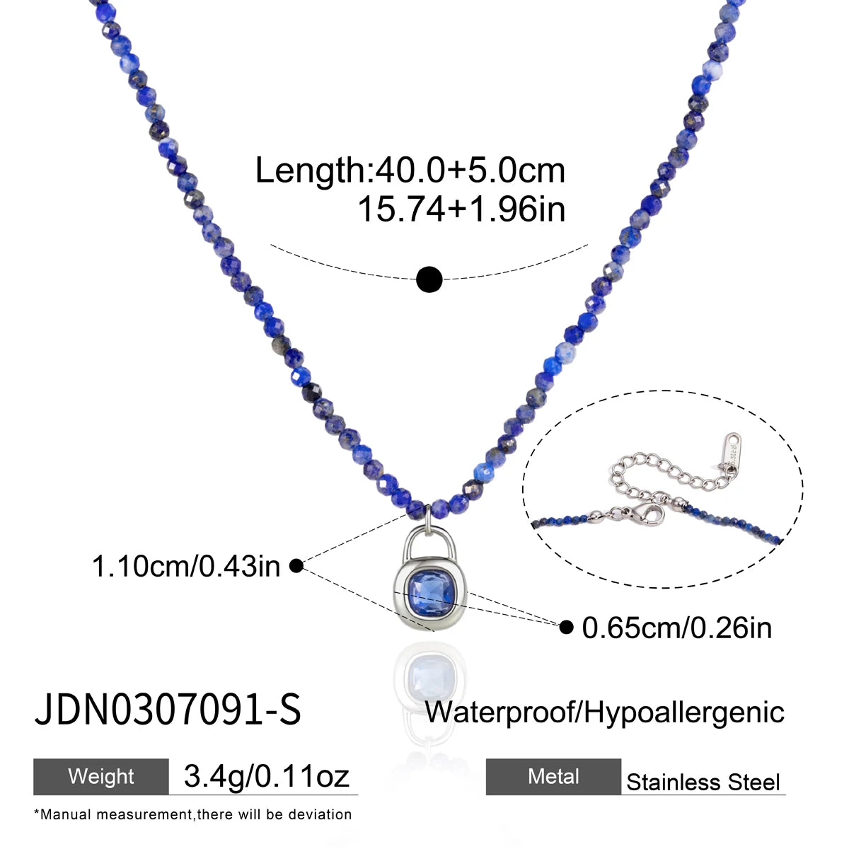 KIKA Vintage Geometric Pendant Natural Stone Beaded Necklace For Women Minimalist 18K Gold PVD Plated Stainless Steel Necklace