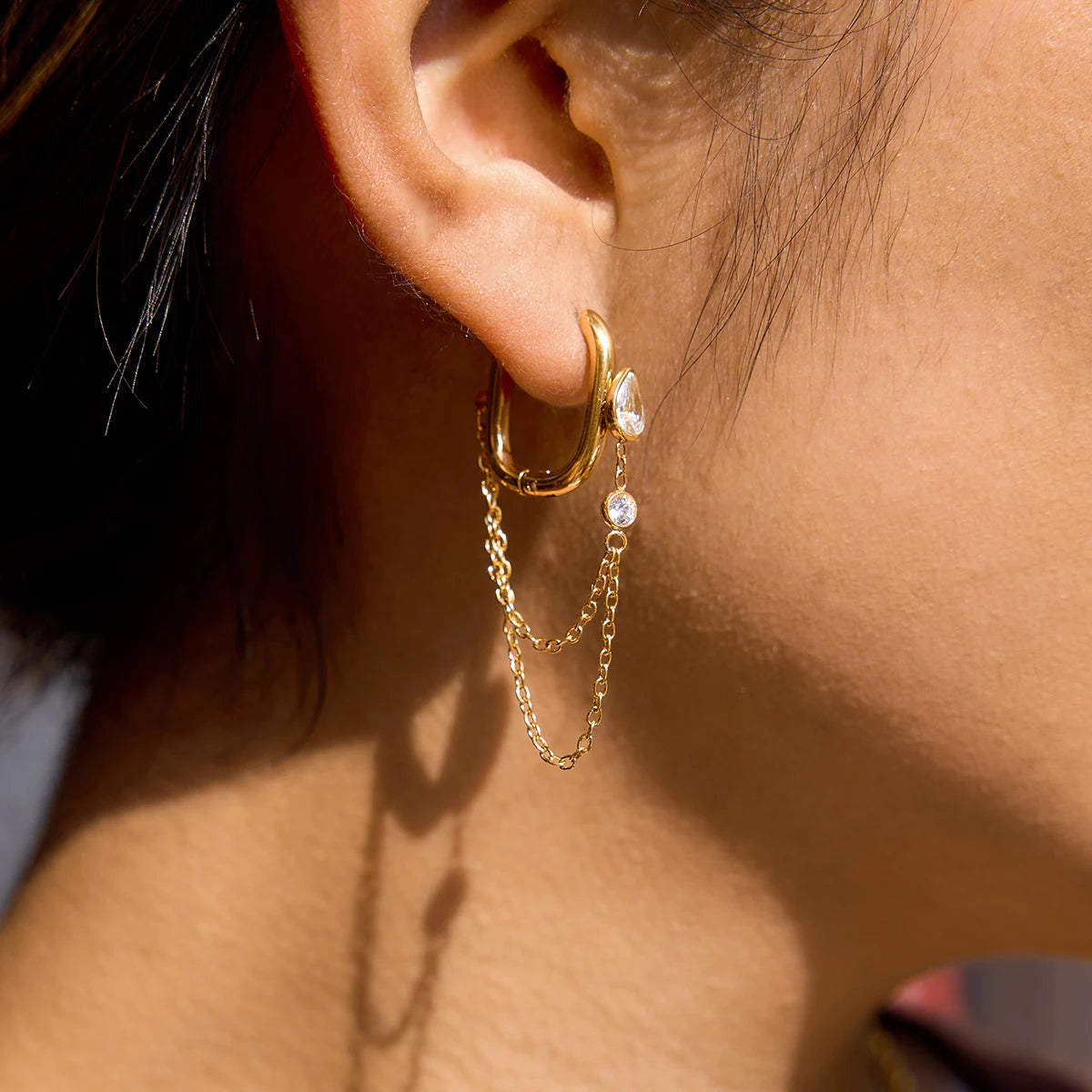 Zircon Earrings With Double Layer