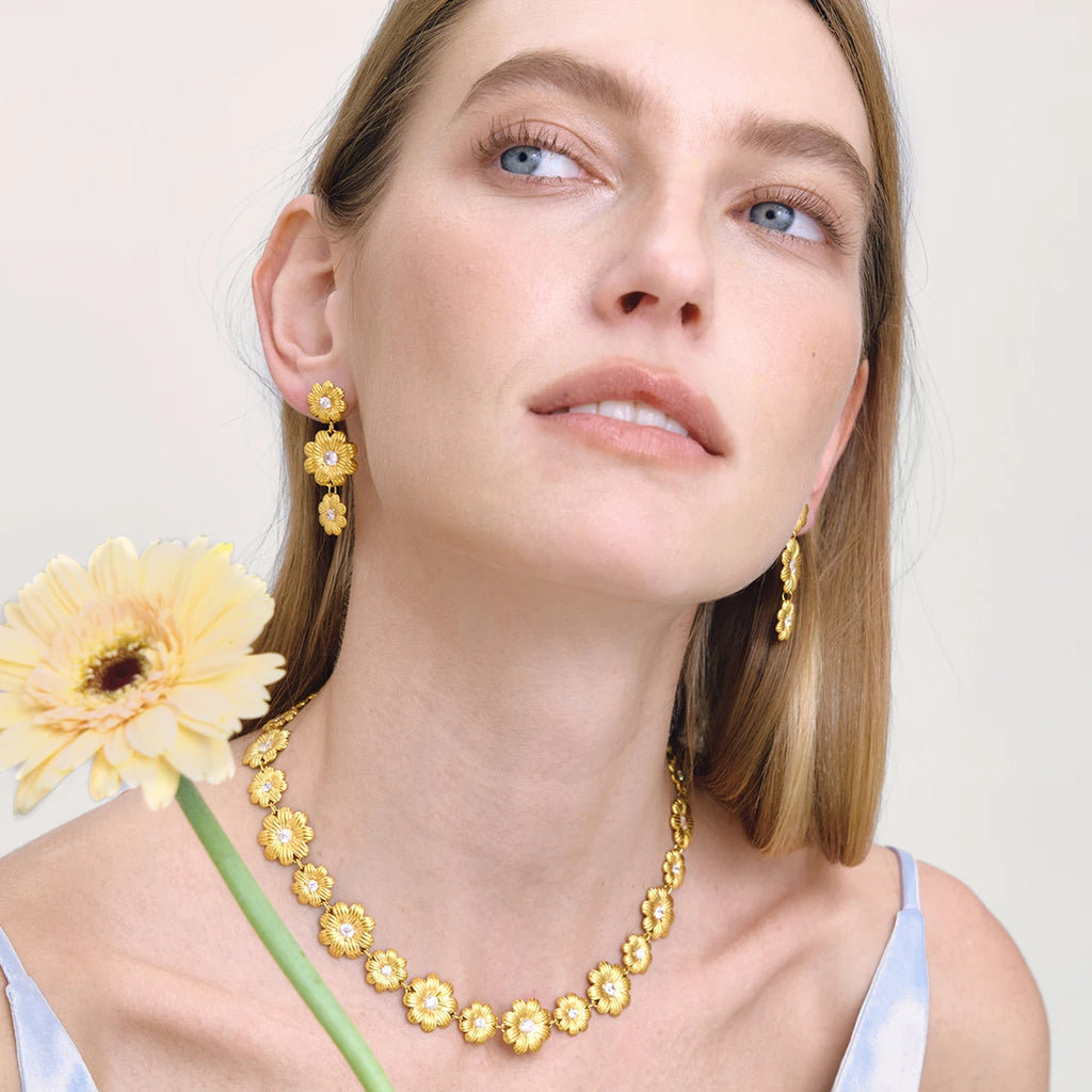 Daisy Flower Necklace Bracelet Earrings With White Zircon Accents