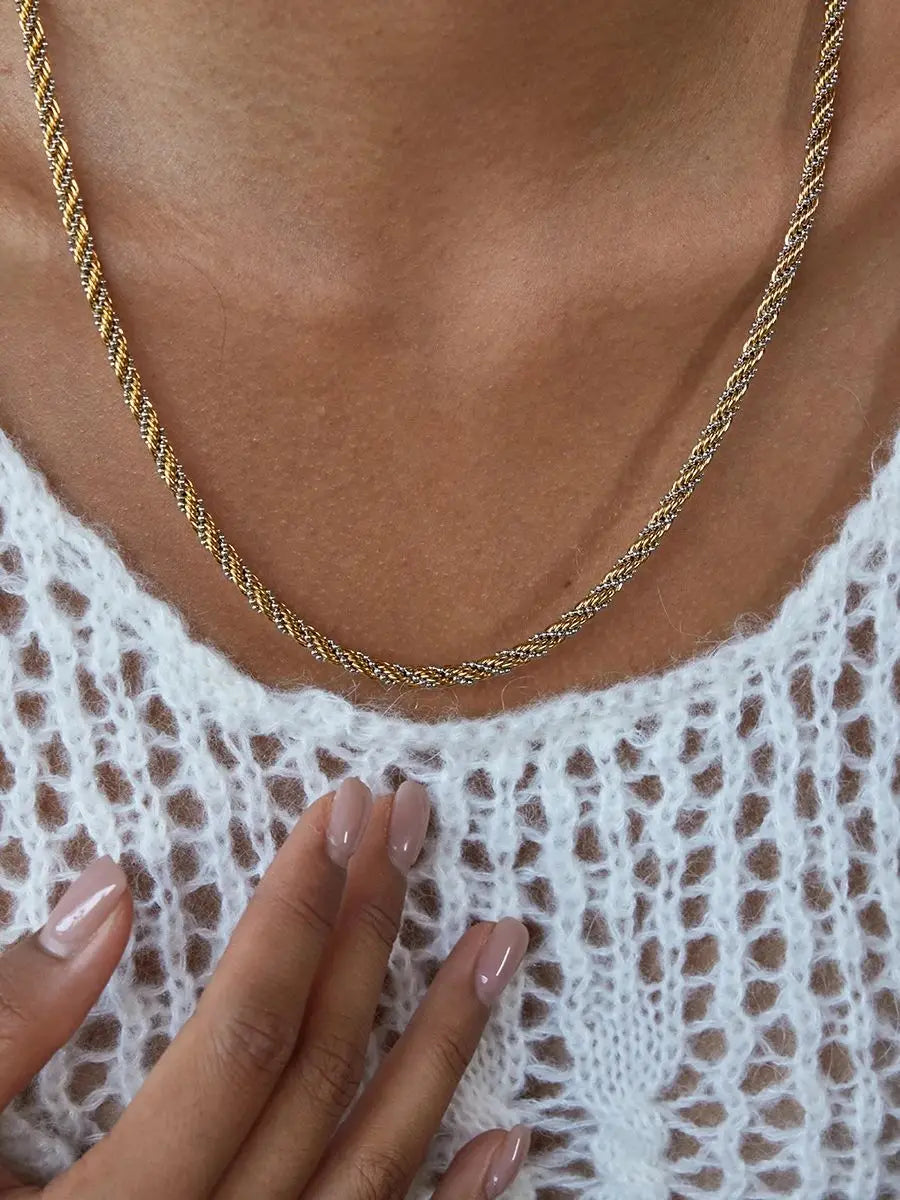 Kika Minimalism Two Color Personalized Ball Chain Fried Dough Twists Winding Necklace