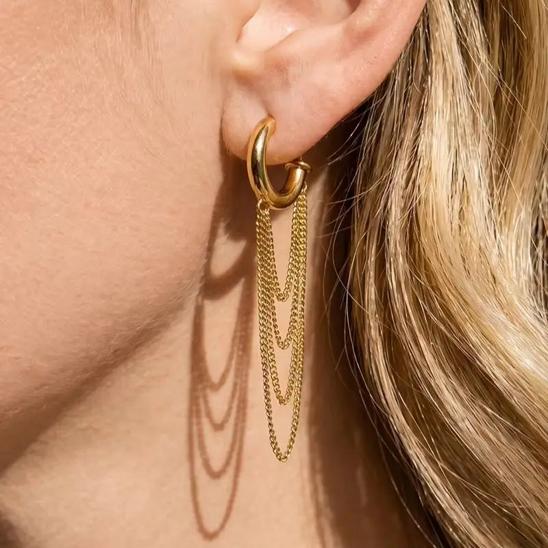 Kika Classic Long Chains Tassel C Shape Stud Earrings