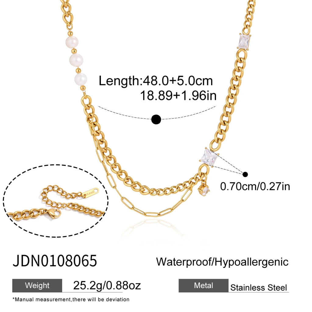 KIKA Zircon Freshwater Pearl Necklace For Women Minimalist 18K Gold PVD Plated Stainless Steel Necklace Fashion Jewelry Gift