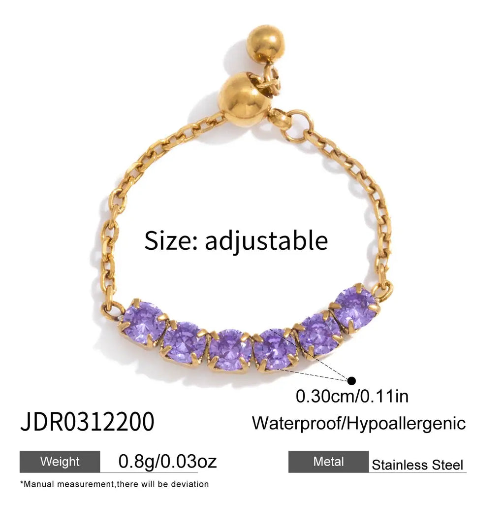 Geometric Colored Zircon Ring With Draw-Out Adjustable Design