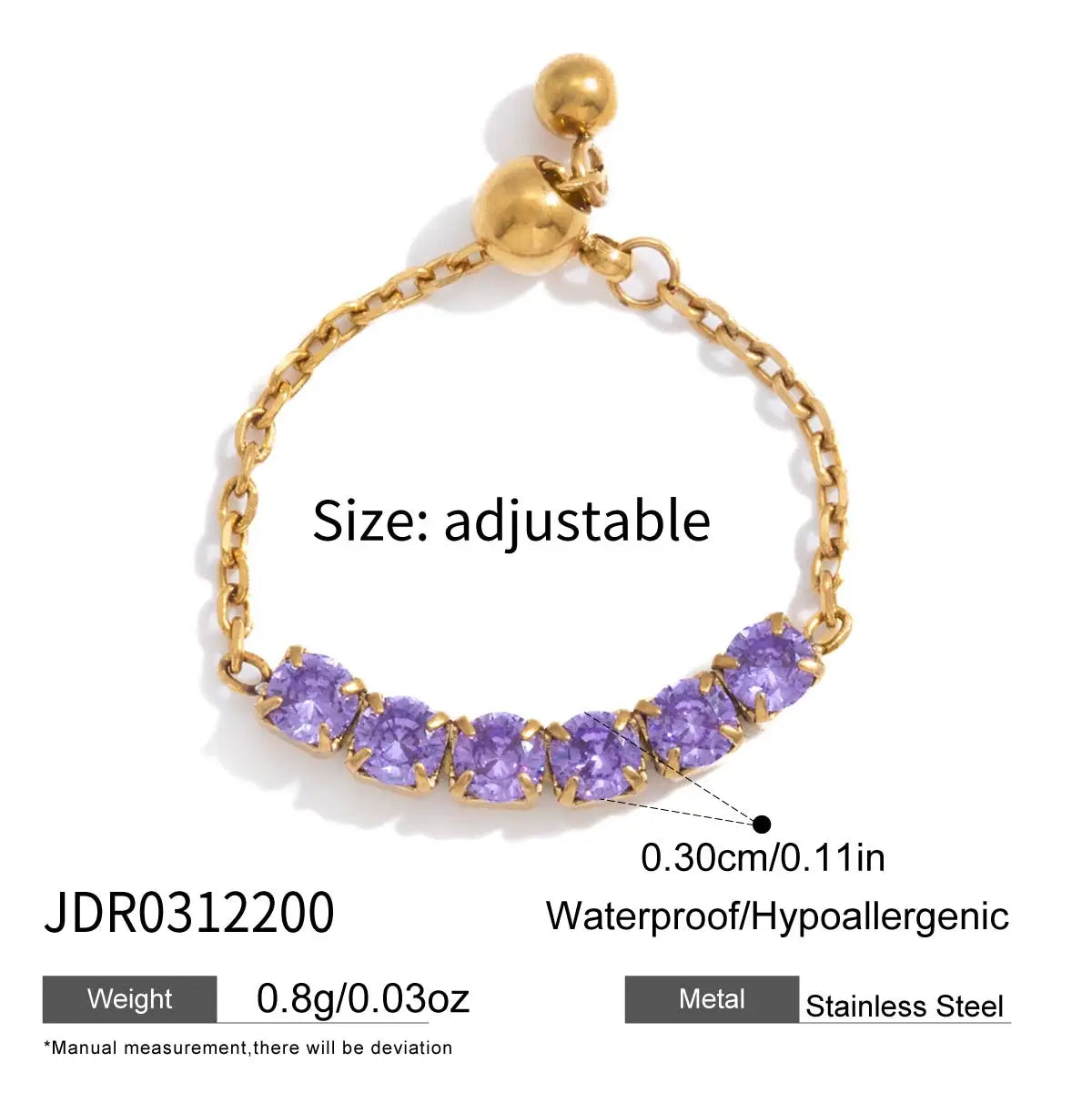 Geometric Colored Zircon Ring With Draw-Out Adjustable Design