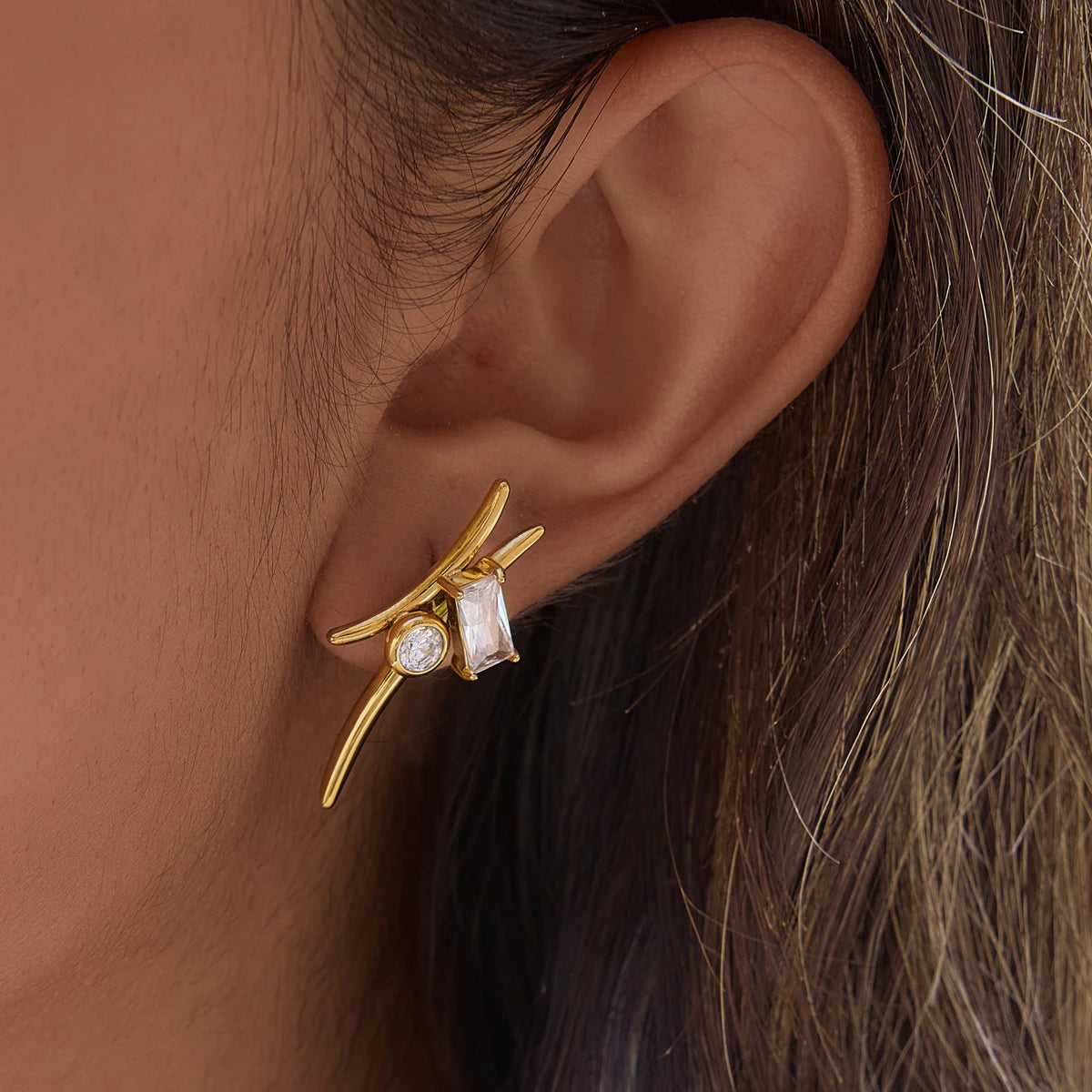 KIKA Delicate Zircon Geometric Stud Earrings  18K Gold PVD Plated Stainless Steel 316L