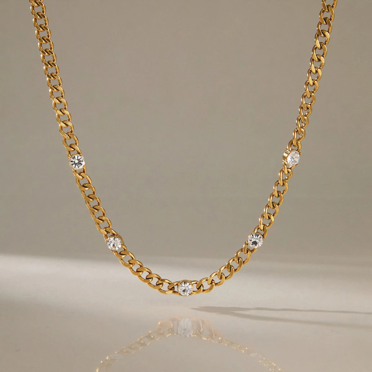 KIKA Minimalist Crystal Chunky Chain Necklace For Women Classic 18K Gold PVD Plated Stainless Steel Necklace Fashion Jewelry